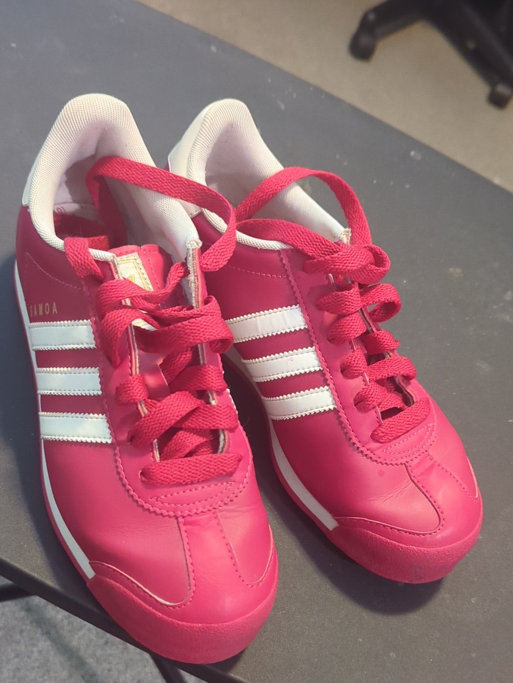 adidas Women's Bright Pink Sneakers with White Stripes